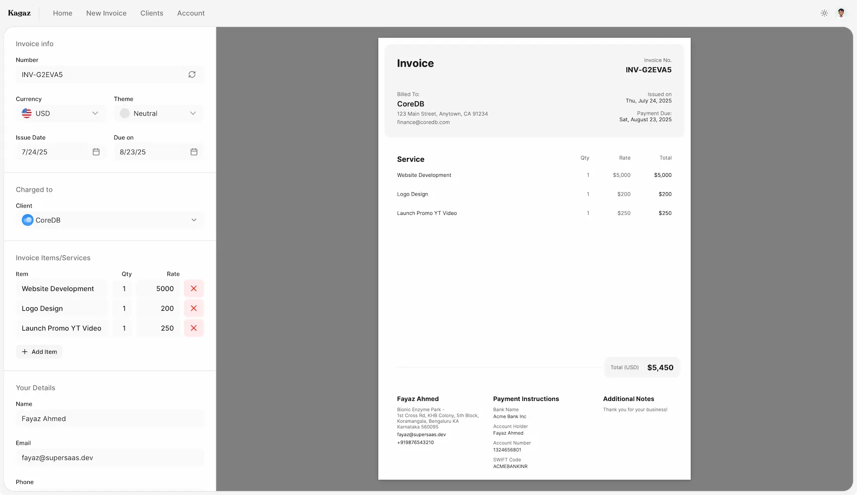 Kagaz dashboard preview